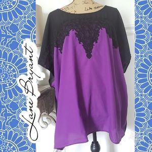 Lane Bryant top sheer purple black lace 26/28